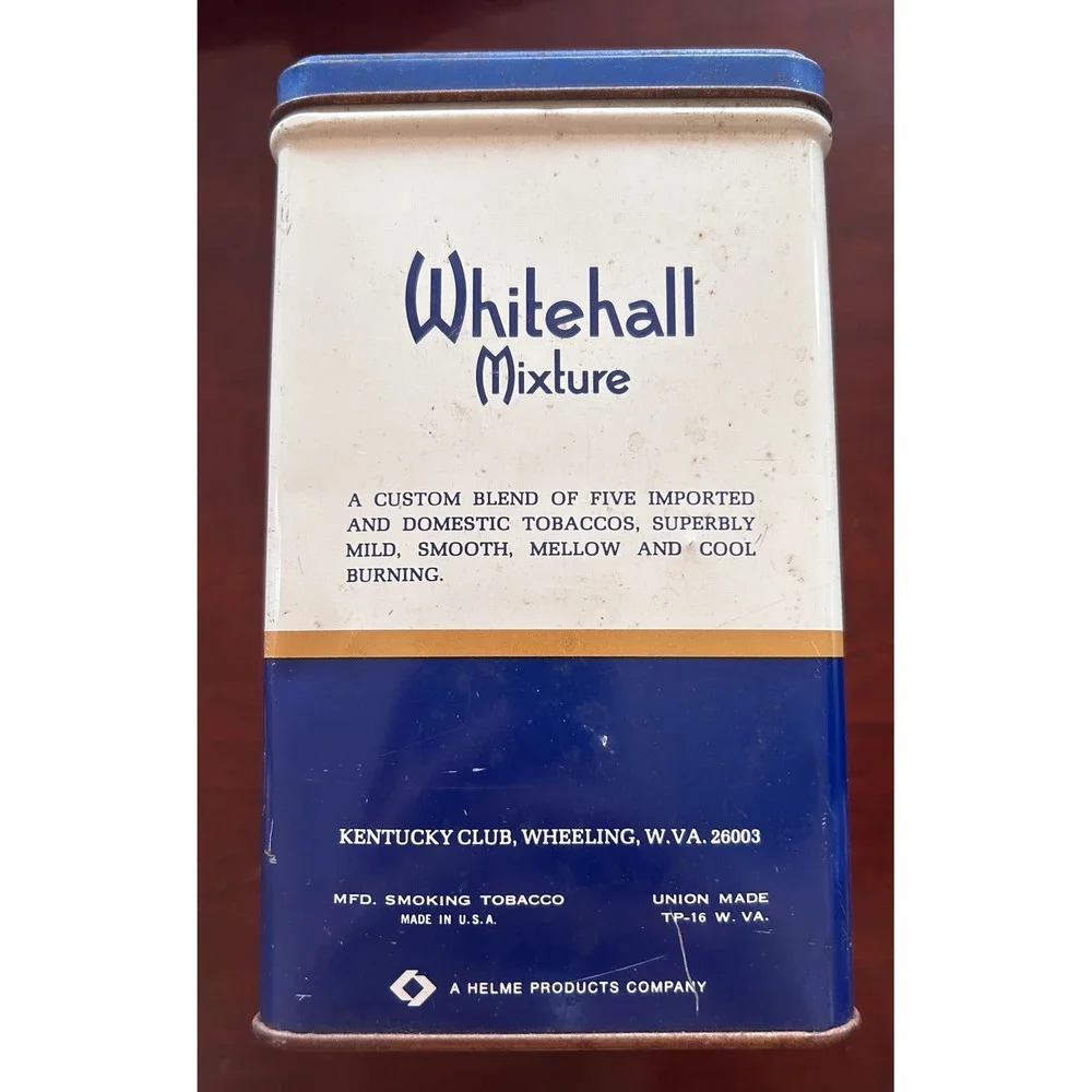 Whitehall Mixture Tobacco Tin Metal 14oz Blue White Vintage Americana MCM